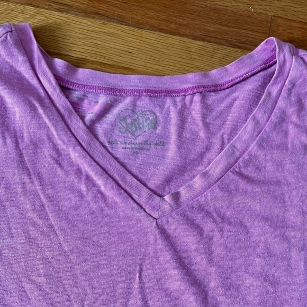 4/$25 Justice purple v neck t-shirt short sleeve girls size 16 - Picture 7 of 10